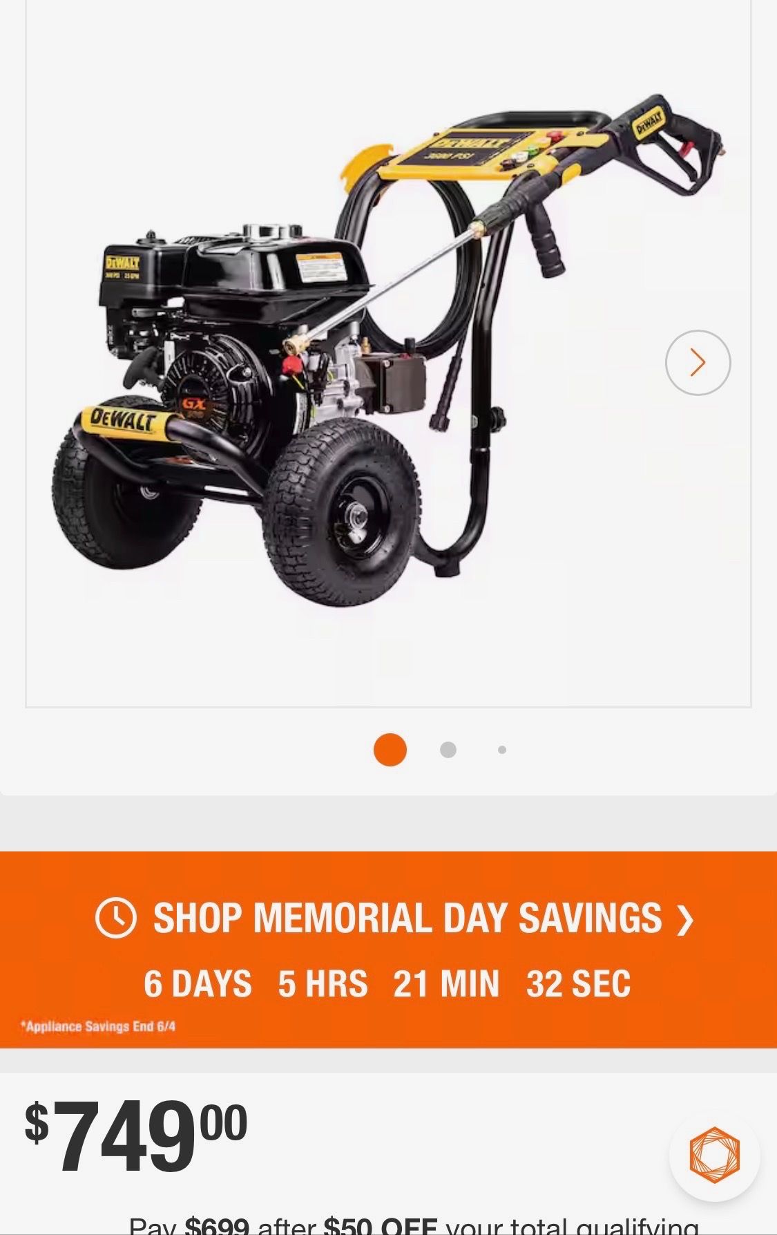 DEWALT 3600 PSI 2.5 GPM Gas Pressure Washer