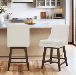 CHITA Counter Height Swivel Barstool, FSC Certified Upholstered Bar Stool, 26.8" H Seat Height, PU Leather in Pure White