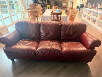 Burgundy Leather 3-Seat Sofa