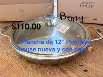 Plancha de 12” acero inoxidable 👉 princess house todo nuevo y con caja 📦