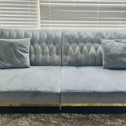 Gray & Gold Velvet Sofa/Sleeper