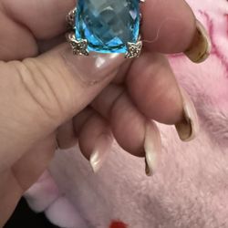 David Yurman Blue Topaz Ring With 4 Diamonds 
