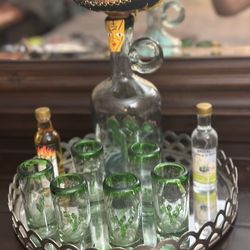 Mexican Hand-made Artisanal Tequila Bottle Set With 6 Shots Glass