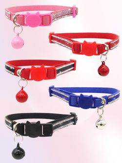 Sparkly Rhinestone Cat Collar with Bell: Adjustable, Cat - Shaped Buckle, Multi - Color