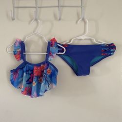 Wonder Nation Size 4-5T Girl Bathing Swimsuit- Two Piece Bikini Ruffles Top + Bottom - pre owned- Great Condition - 👙