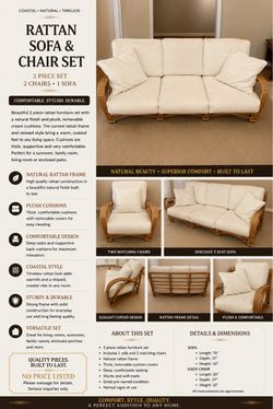 Rattan Sofa and Chair Set – 3 Piece