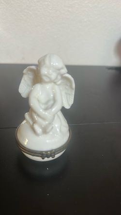 White Porcelain Angel Cherub Trinket Box
