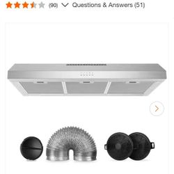36 in. 600 CFM Convertible Ductless Under Cabinet Range Hood With 3 Speed Exhaust Fan and 2 LED Lights, Stainless Steel