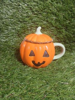 Halloween Jack-O-Lantern Ceramic Mug with Lid