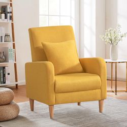 Modern Upholstered Accent Chair Armchair with Pillow, Fabric Reading Living Room Side Chair,Single Sofa with Lounge Seat and Wood Legs