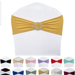 Spandex Chair Sashes Bands 50PCS Stretch Chair Ties Bows with Buckle Slider for Wedding Party Banquet Decoration (Gold)…