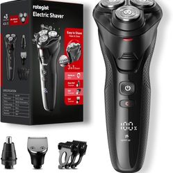 Electric Razor for Men, rategist Rechargeable Shaver, Waterproof Wet Dry Cordless, Adjustable Speeds, with Nose Hair Trimmer