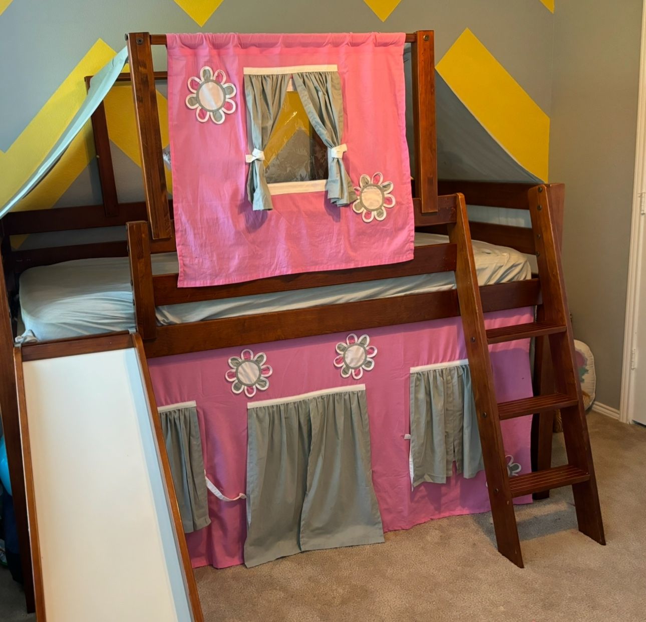 Kids Loft Bed With Slide And Curtains