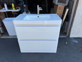 White Bathroom Vanity with Sink and temperature control Faucet