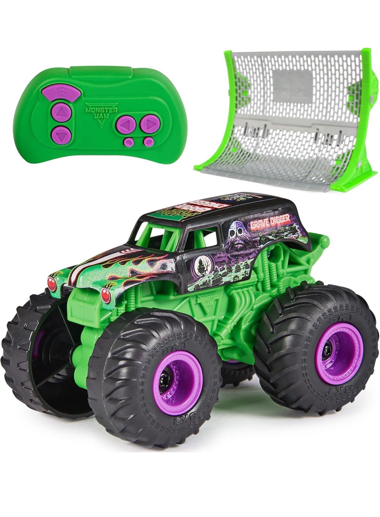 Monster Jam, Official Grave Digger Remote Control Monster Truck with Ramp, Small 1:64 Scale RC Cars Kids Toys for Boys and Girls Ages 3 4 5 6 and up