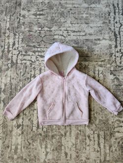 Real Love Girl's 3T Pink Fleece Lined Hooded Zip-up Jacket with a shiny unicorn print