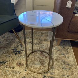 Gold Inlay Marble End Table