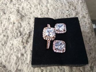 18k rose gold plated CZ ring and earrings size 7.5