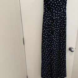 Vintage Navy And White Polkadot Long Dress In Size 6