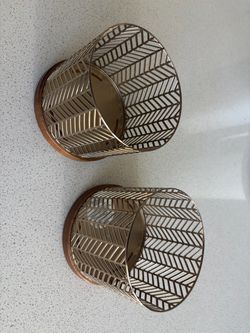 Gold and wood bath and body work candle holder set of 2