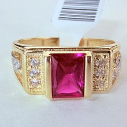 14K Gold & Red Stone St Jude Ring
