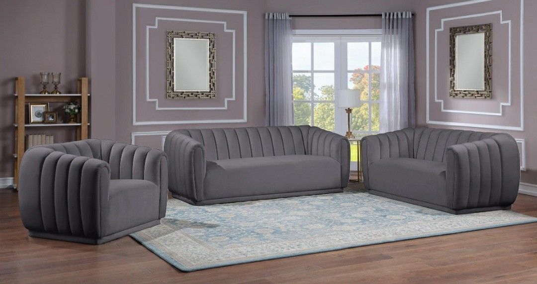 Dixie Velvet Grey Living Room Set