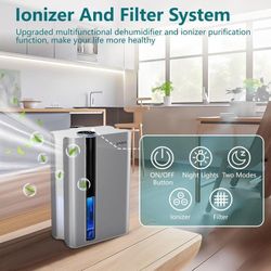 95oz Dehumidifiers for Home, 800 sq ft Quiet Dehumidifier with Reusable Filter and Ionizer, Small Dehumidifier with Drain Hose, Dehumidifiers 