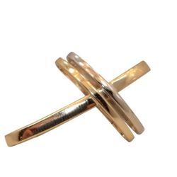 14K Two Tone Gold Religious 3D Double Cross Charm Pendant Estate 1.20"  #31636