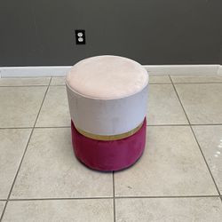 Velvet Pink Accent Stool with Gold Band