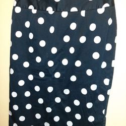 Business Skirt Navy Blue & White Polka DotCotton