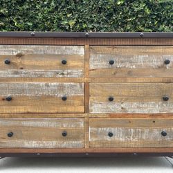 Rustic Solid Pine 6-Drawer Dresser