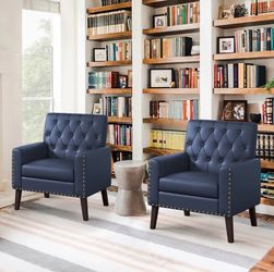 2X Navy Blue faux leather accent chairs