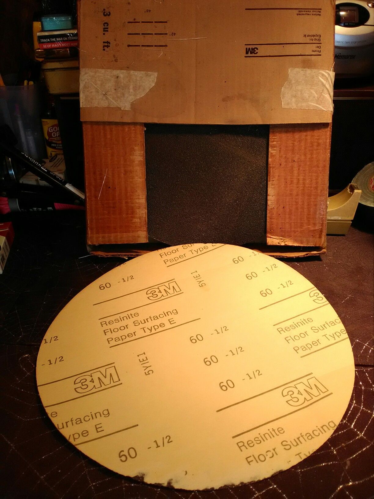 Box of 50 -3M 12 in round floor sanding discs. New