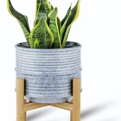 Mid Century Planter, 7 Inch Plant Pot with Stand, Ceramic Planter Pots Indoor, Large Flower Pots Indoor