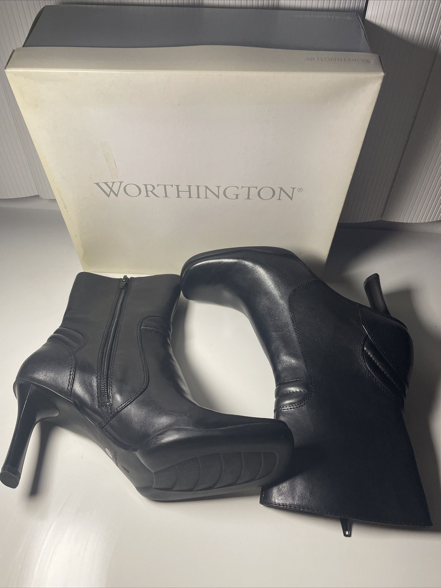 New With Box Worthington Women’s Size 9 Amanda Black Heels Boots Zip Up Y2K