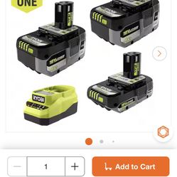 Brand NEW 3 Pack Ryobi 3 Batteries Charger 4.0 4ah 4.0ah 4 battery