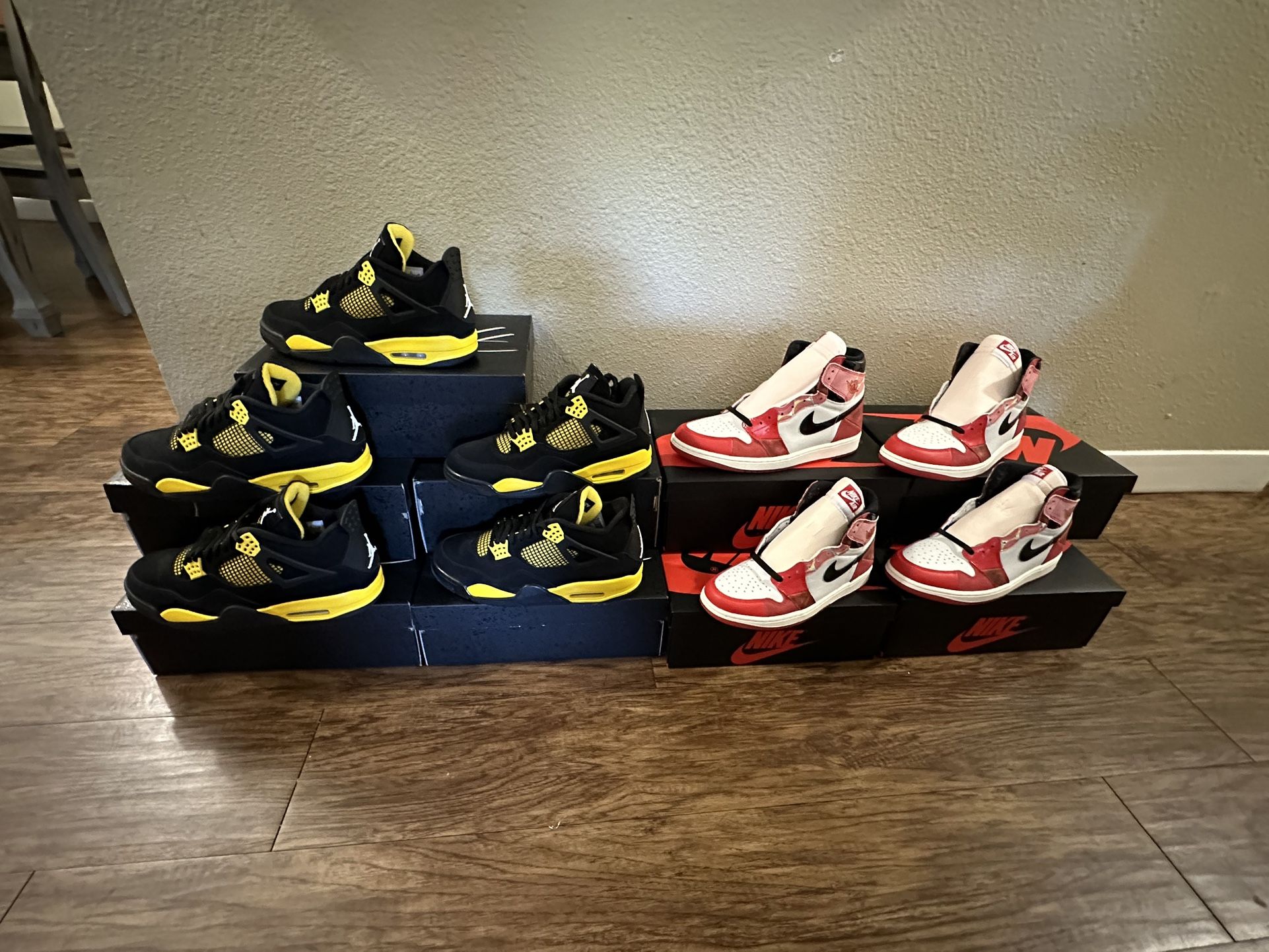Jordan 1 High Spider Man , Jordan 4 Yellow Thunder