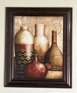 Framed Canvas Wall Art - Vases & Vintage Map (21x25")