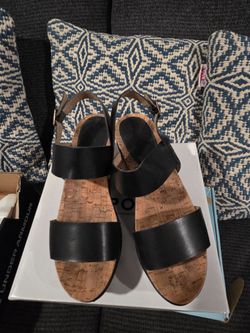 REPORT-Black Leather Cork Platform Sandals
