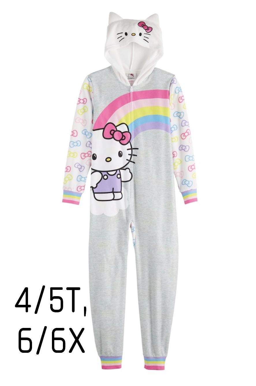 NEW WITH TAGS Girls Hello Kitty Fleece ZIP-Up Onesie Pajama