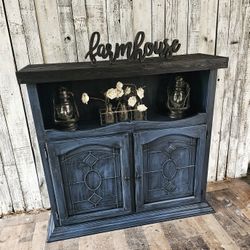 Smokey Blue TV Stand/Shelf/hutch/cabinet/coffee Sation 