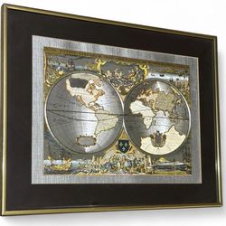 Vintage Framed Foil Print, Map of The Old World by Dufex, Wall Art Picture, 16 1/4” x 20 1/4”including frame
