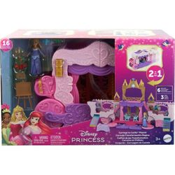 Disney Princess Carriage to Castle Transforming Playset 18pc with Aurora Small Doll, 4 Figures & 3 Levels