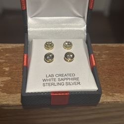 Lab Created White Sapphire Sterling Silver Earrings 