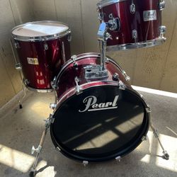 Drums: Jazz Sizes 3pc Be-bop, Pearl Forum, Red Silk, 18” Bass Drum