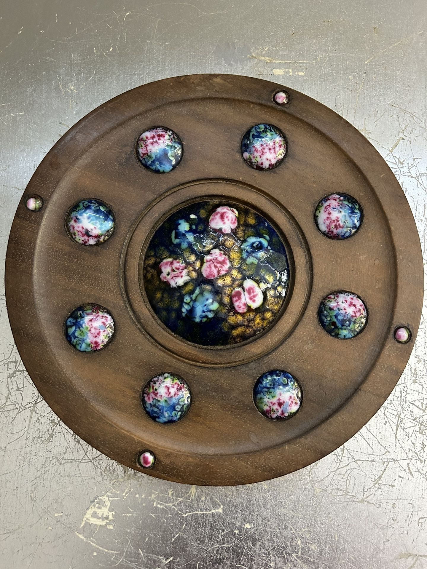 Teak Plate With Enamel Insets Spain