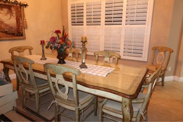 Complete French Country Dining Room Set – Table, 6 Chairs, China Cabinet & Buffet