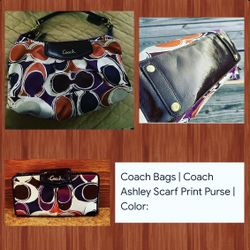 Coach Ashley Scarf design Bag & Wallet. Brown, Orange