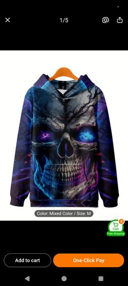 Mens Medium Skull Print Hoodie