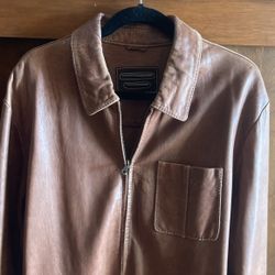 Mens Brown Leather Jacket Size 40 